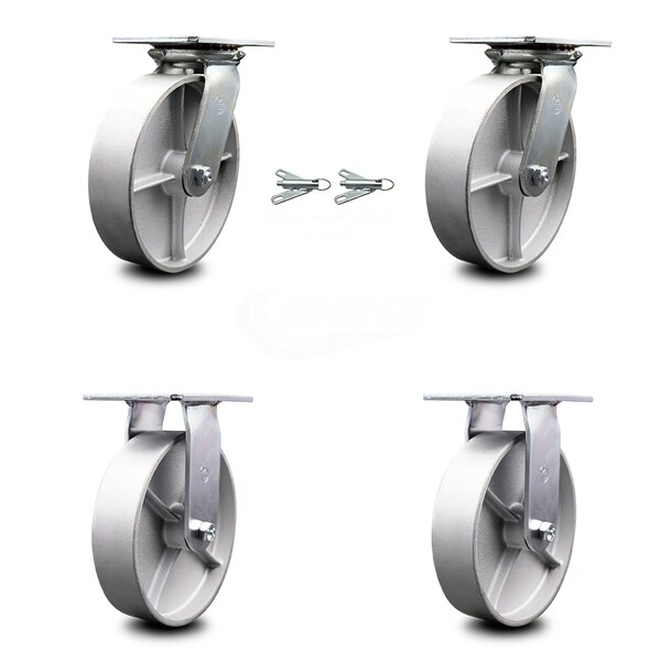 8 Inch Semi Steel Caster Set with Roller Bearing 2 Swivel Lock and 2 Rigid SCC